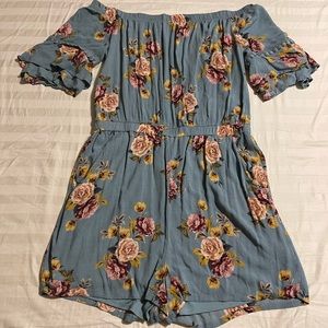 Xhilaration off shoulder floral shorts romper with pockets